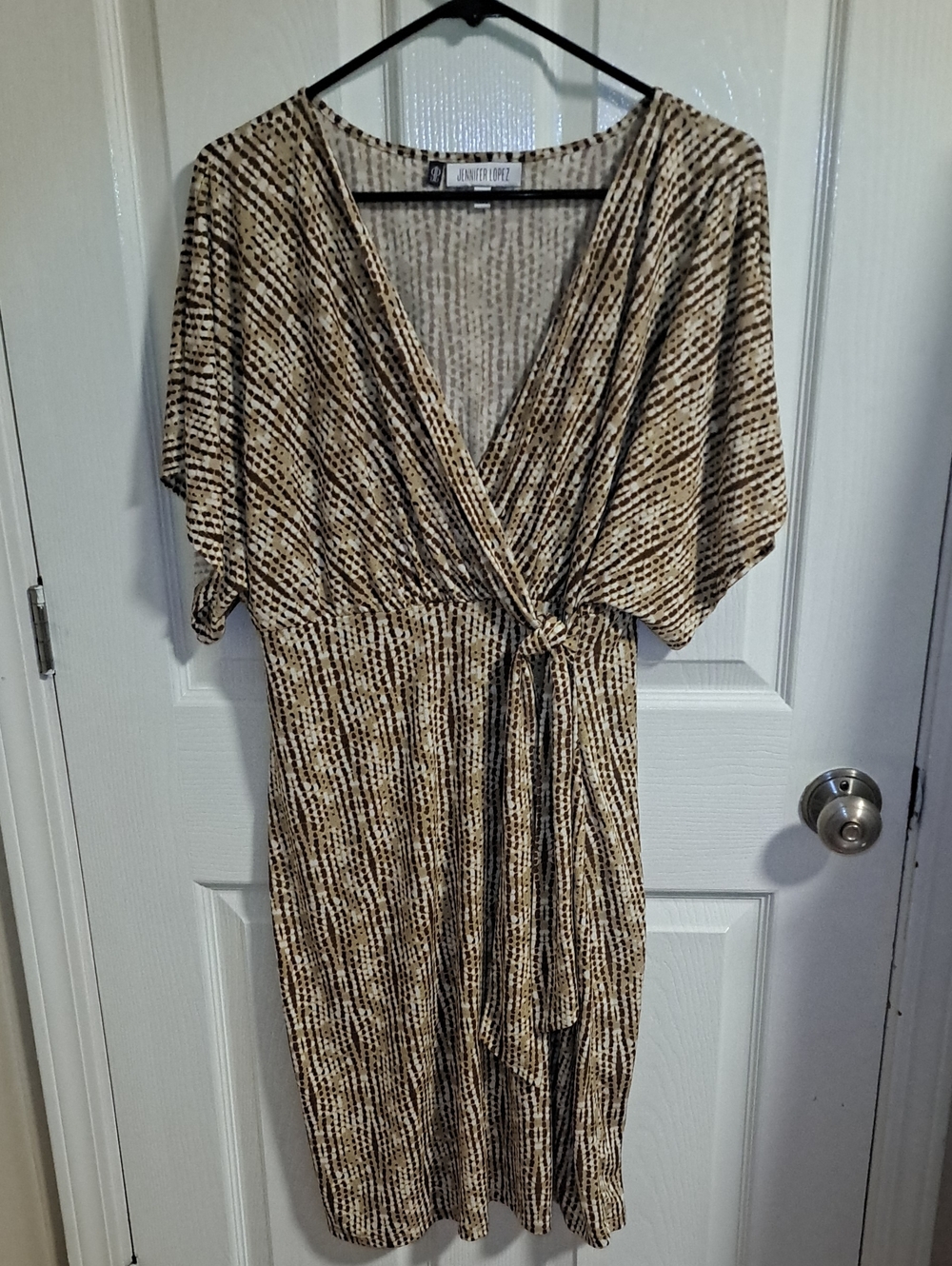 Jennifer Lopez Beige and Brown Patterned Wrap Dress